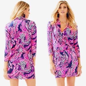 Lilly Pulitzer Felizia Silk Dress featuring "Bright Navy A Jungle In Here" Print
